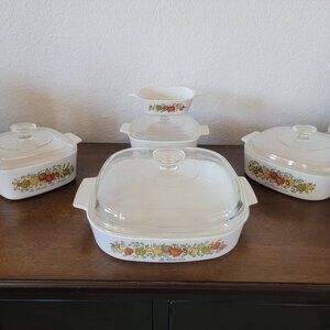 Vintage Post 1972 Corning Wear Spice of Life Pans with Lids